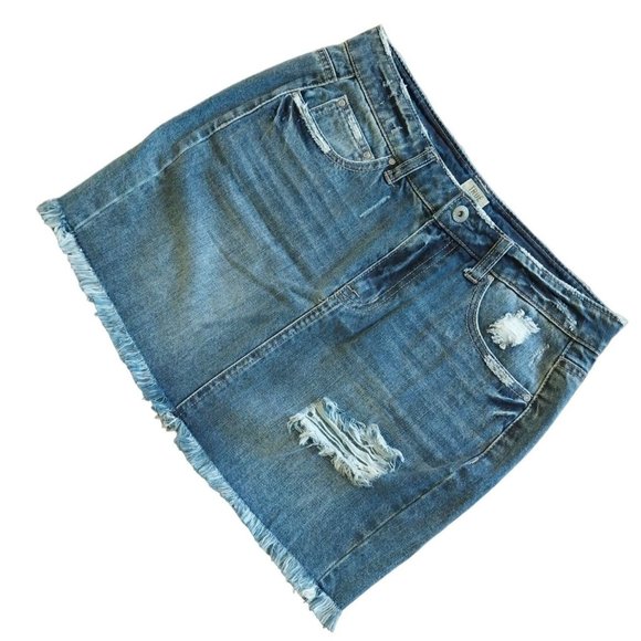 True Craft Denim Jean Distressed Cotton Mini Skirt Sz 5 - Picture 3 of 10